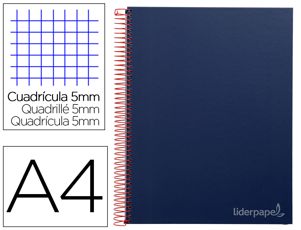 CADERNO ESPIRAL LIDERPAPEL JOLLY MICRO DIN A4 CAPA FORRADA 140 F 75 GR QUADRICULA 5MM 5 BANDAS DE CORES 4 FUROS COR AZUL