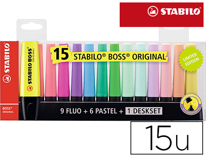 MARCADOR FLUORESCENTE STABILO BOSS 70 BLISTER DE 15 UNIDADES CORES SORTIDAS