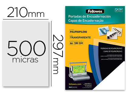 CAPA DE ENCADERNACAO FELLOWES POLIPROPILENO DIN A4 TRANSPARENTE 450 MICRONS PACK DE 100 UNIDADES