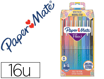 MARCADOR PAPER MATE FLAIR ORIGINAL PONTA FELTRO TROPICAL ESTOJO RIGIDO DE 16 UNIDADES CORES SORTIDAS