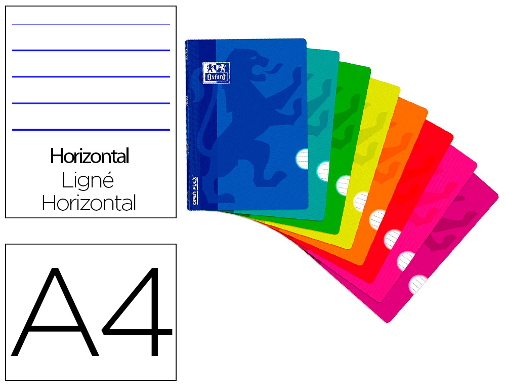 CADERNO AGRAFADO OXFORD OPENFLEX CAPA PLASTICO DIN A4 48 FOLHAS PAUTADO ASIGNATURA LINGUA CORES SORTIDAS
