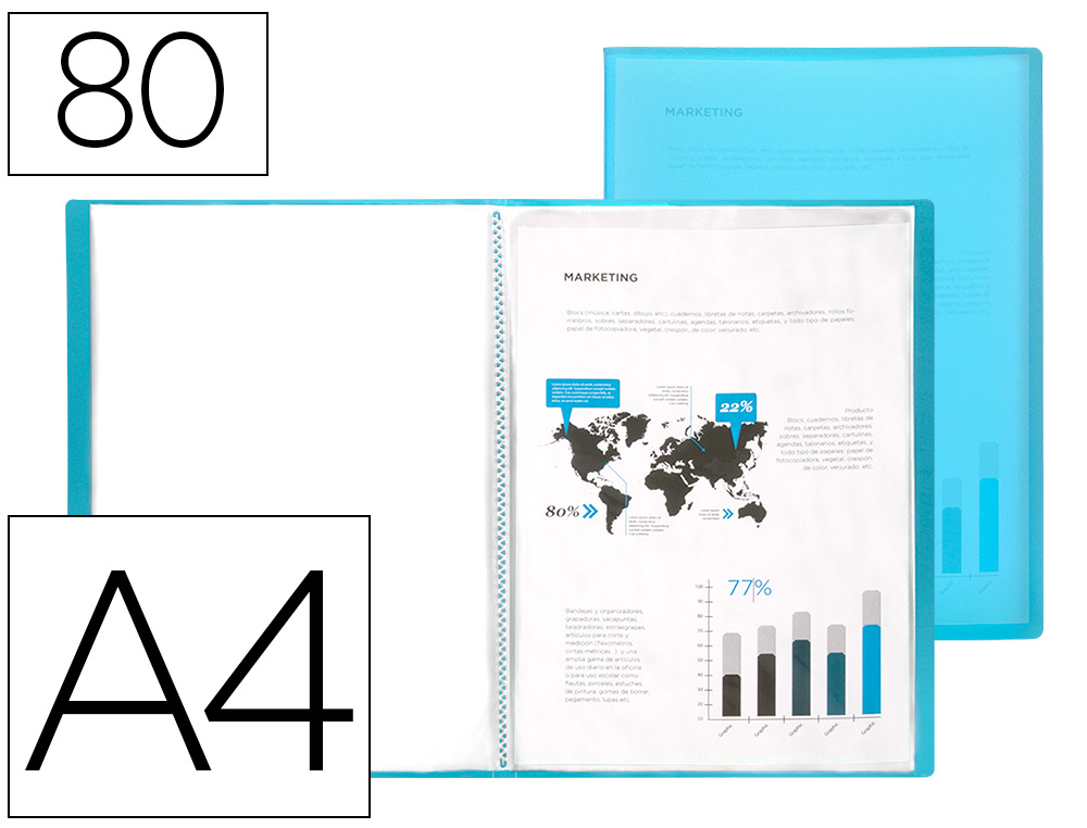 CAPA CATALOGO LIDERPAPEL 80 BOLSAS POLIPROPILENO DIN A4 AZUL TRANSLUCIDO