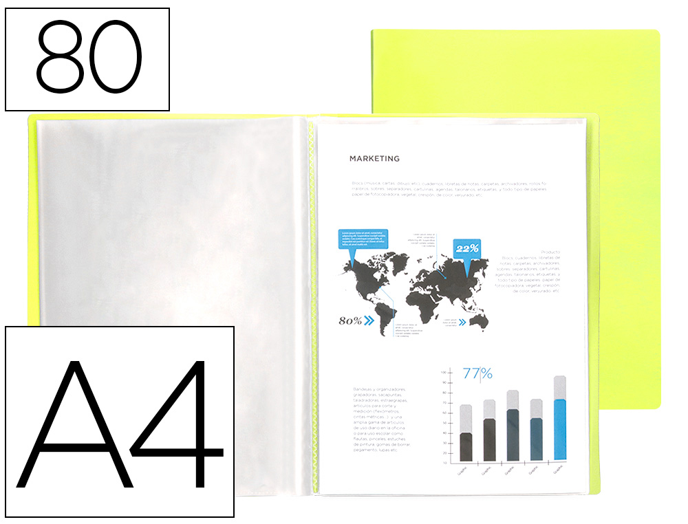 CAPA CATALOGO LIDERPAPEL 80 BOLSAS POLIPROPILENO DIN A4 AMARELO FLUOR OPACO