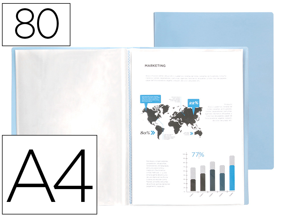 CAPA CATALOGO LIDERPAPEL 80 BOLSAS POLIPROPILENO DIN A4 CELESTE OPACO