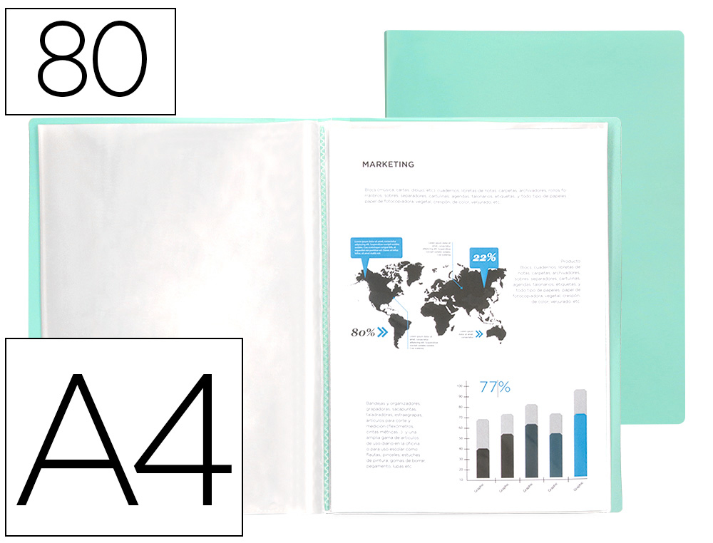 CAPA CATALOGO LIDERPAPEL 80 BOLSAS POLIPROPILENO DIN A4 VERDE MAÇÃ OPACO