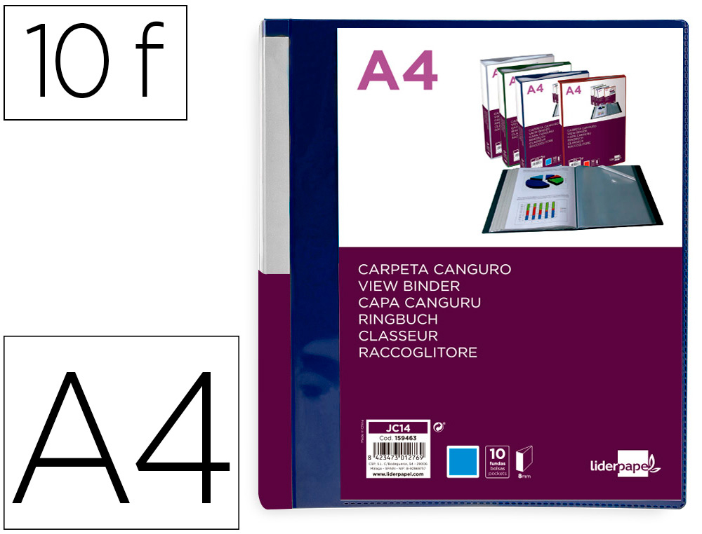 PASTA CANGURU LIDERPAPEL 10 BOLSAS POLIPROPILENO DIN A4 AZUL TRANSLUCIDO CAPA E LOMBADA PERSONALIZAVEL