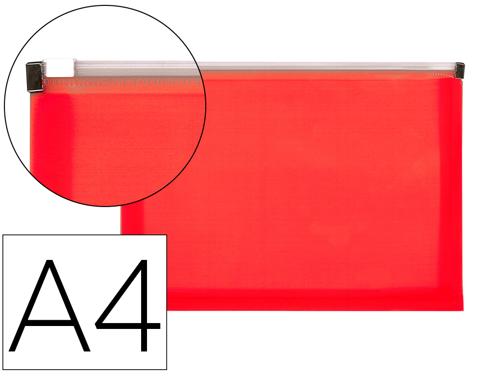 BOLSA PORTA DOCUMENTOS LIDERPAPEL A4 COM FECHO VERMELHO TRANSLUCIDO