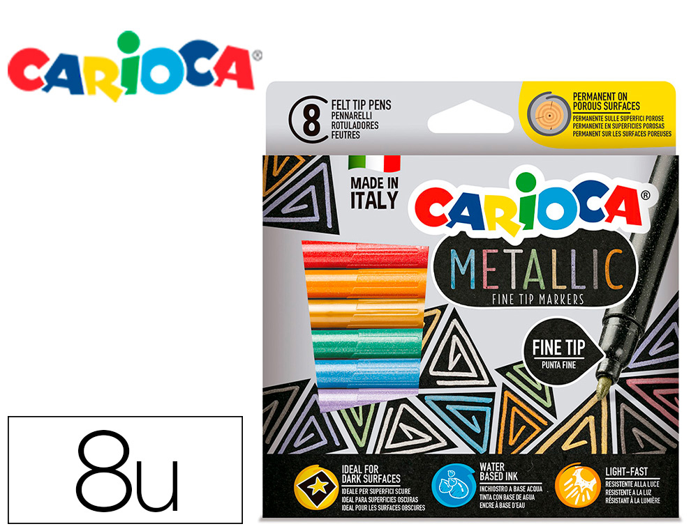MARCADOR CARIOCA METALLIC PONTA FINA CAIXA DE 8 CORES SORTIDAS
