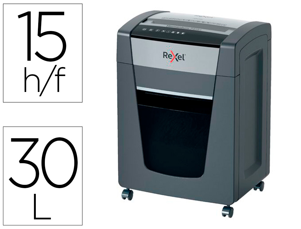 DESTRUIDORA DE DOCUMENTOS REXEL MOMENTUM EXTRA P515+ CAPACIDADE CORTE 15 F P5 DESTROI AGRAFES CLIPS CD E CARTOES 30 L