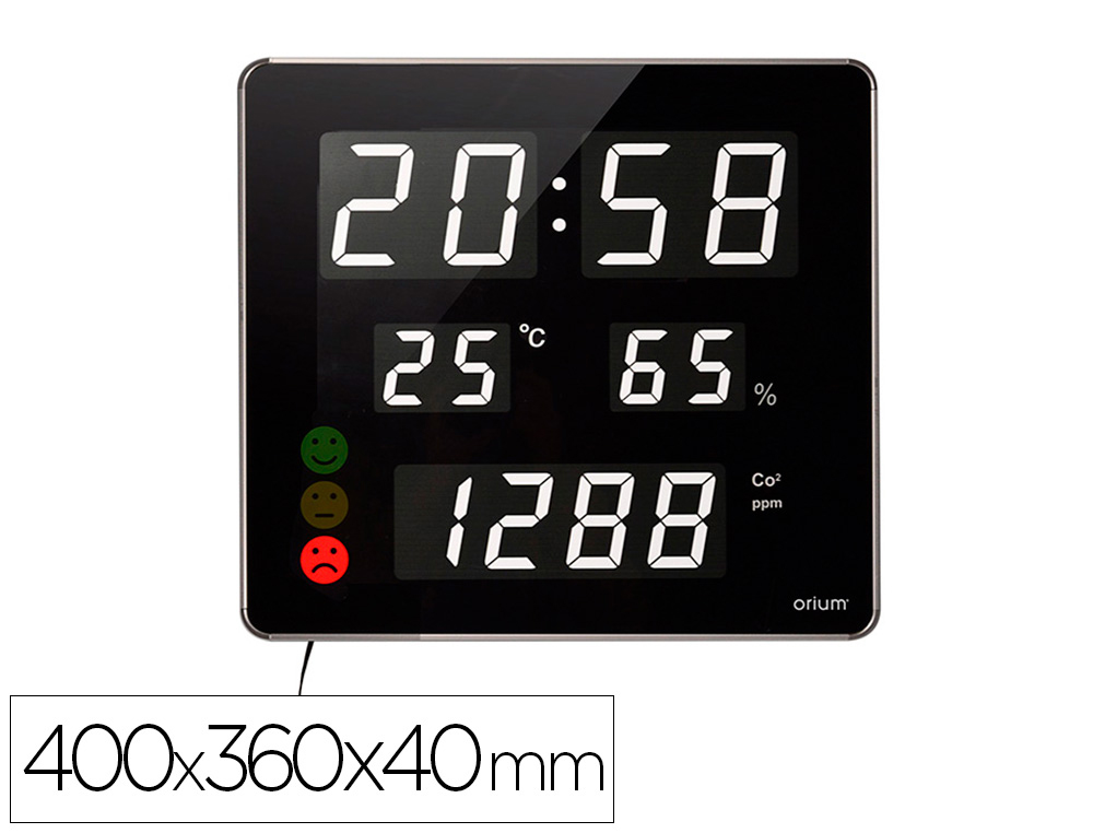 RELOGIO ORIUM CEP COM MEDIDOR DE CO2 ECRA LED ALARME PERSONALIZAVEL E SENSOR DE INFRARVERMELHOS 400X360X40 MM