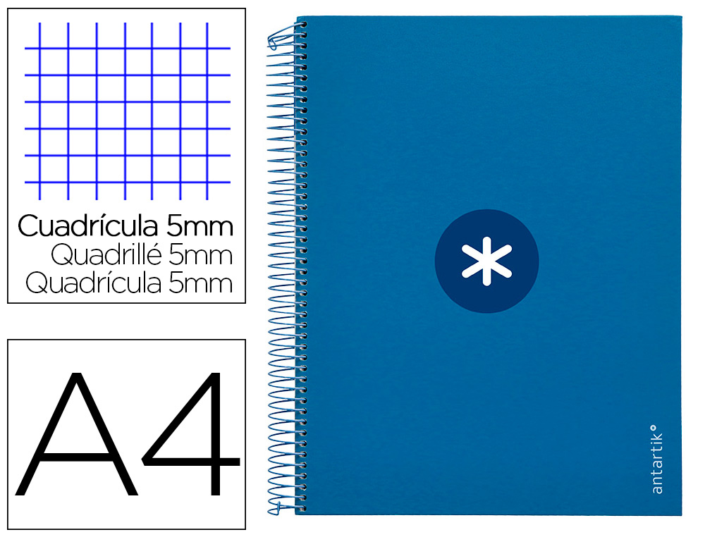CADERNO ESPIRAL DIN A4 ANTARTIK CAPA FORRADA 120 F 100 GR QUADRICULA 5MM 5 BANDAS COR AZUL ESCURO