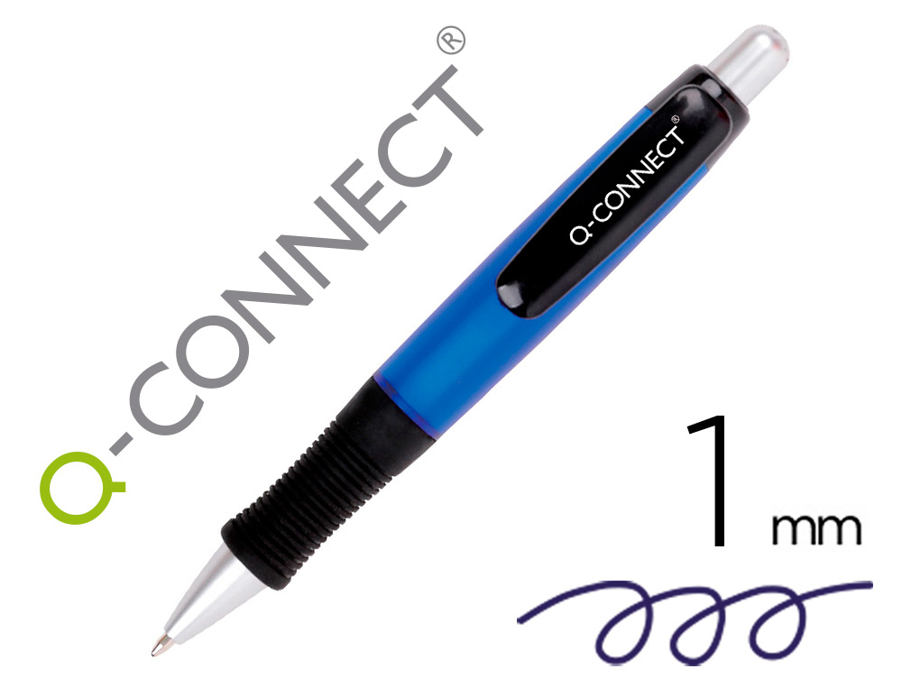 ESFEROGRAFICA Q-CONNECT PREMIUM RETRATIL COM APOIO DE DEDOS DE BORRACHA COR AZUL PONTA 1 MM