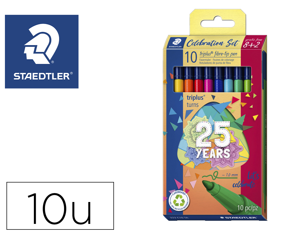 MARCADOR STAEDTLER TRIPLUS HAPPY ESTOJO DE 10 UNIDADES CORES SORTIDAS