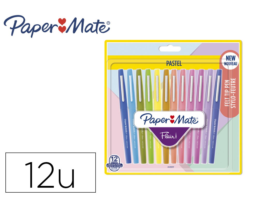 MARCADOR PAPER MATE FLAIR PASTEL PONTA DE FIBRA BLISTER DE 12 UNIDADES CORES SORTIDAS