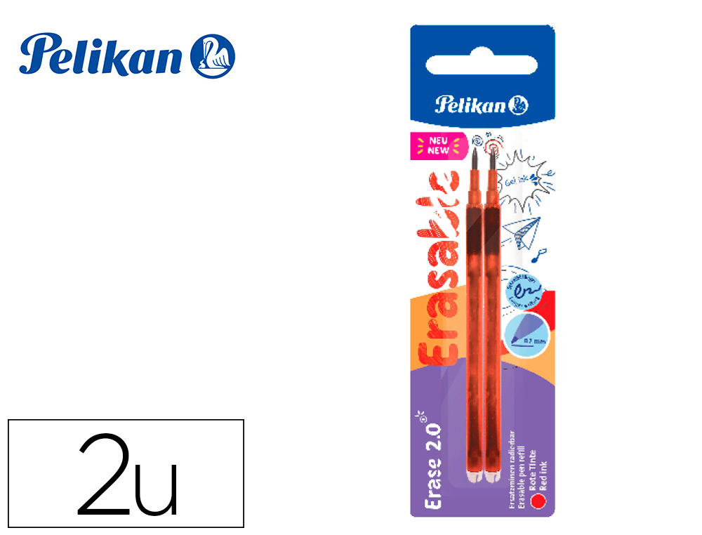 RECARGA ROLLER PELIKAN ERASE 2.0 COR VERMELHO BLISTER DE 2 UNIDADES