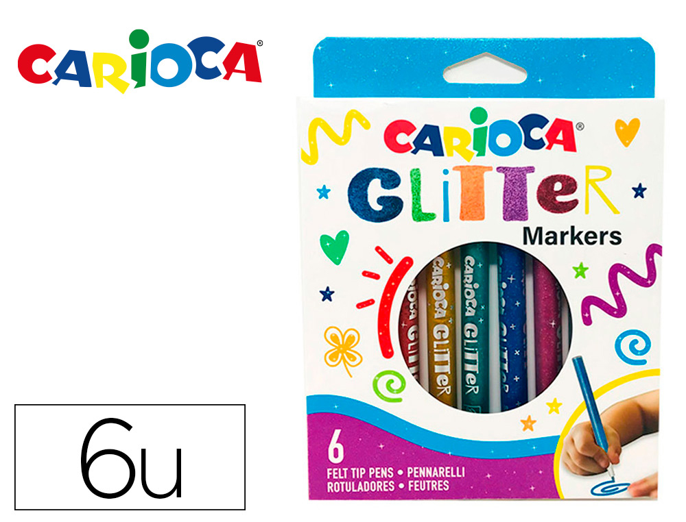 MARCADOR CARIOCA GLITTER PURPURINA PONTA 1 MM CAIXA DE 6 UNIDADES CORES SORTIDAS