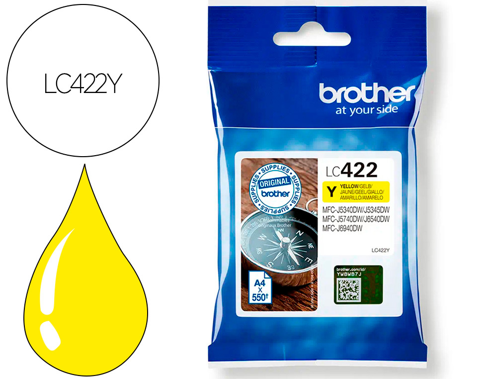 TINTEIRO BROTHER LC-422Y AMARELO MFC-J5340DW / MFC-J5740DW / MFC-J6540DW / MFC-J6940DW 550 PAGINAS