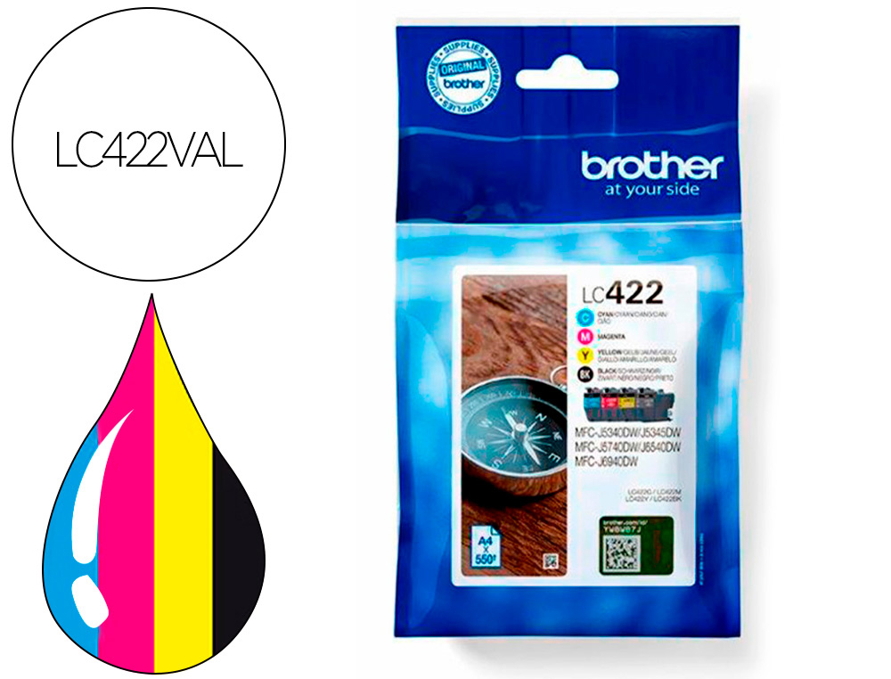 TINTEIRO BROTHER LC-422VAL MFC-J5340DW / MFC-J5740DW / MFC-J6540DW / MFC-J6940DW 550 PAGINAS PRETO 500 PAGINAS CORES
