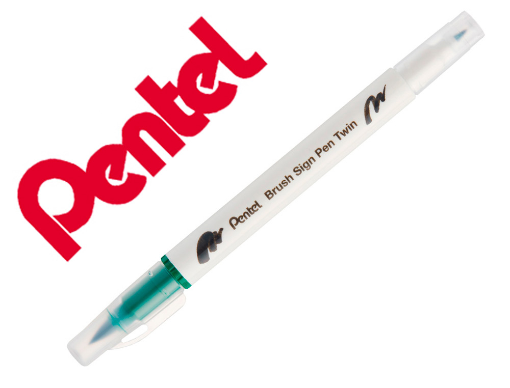 PINCEL PENTEL BRUSH SIGN PEN COM PONTA DUPLA COR VERDE