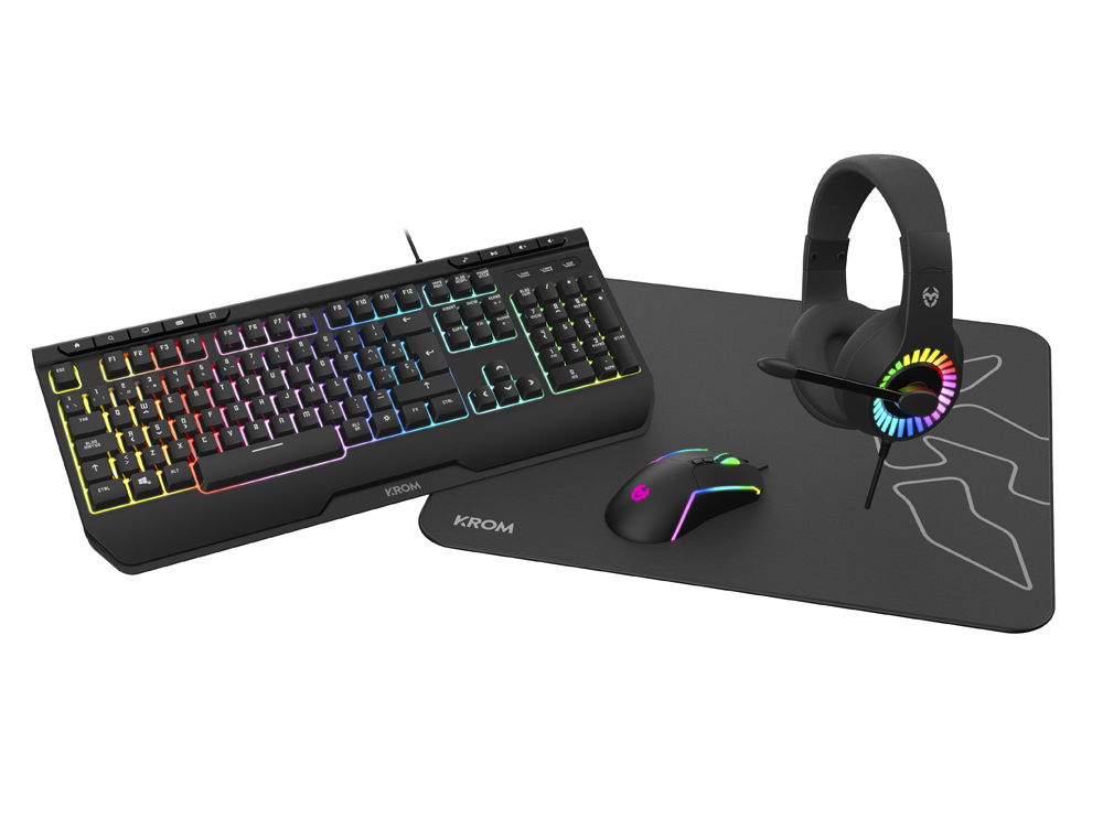 CONJUNTO GAMING KROM KENYA 4 EM 1 RGB AURICULARES / TECLADO / RATO / TAPETE DE RATO