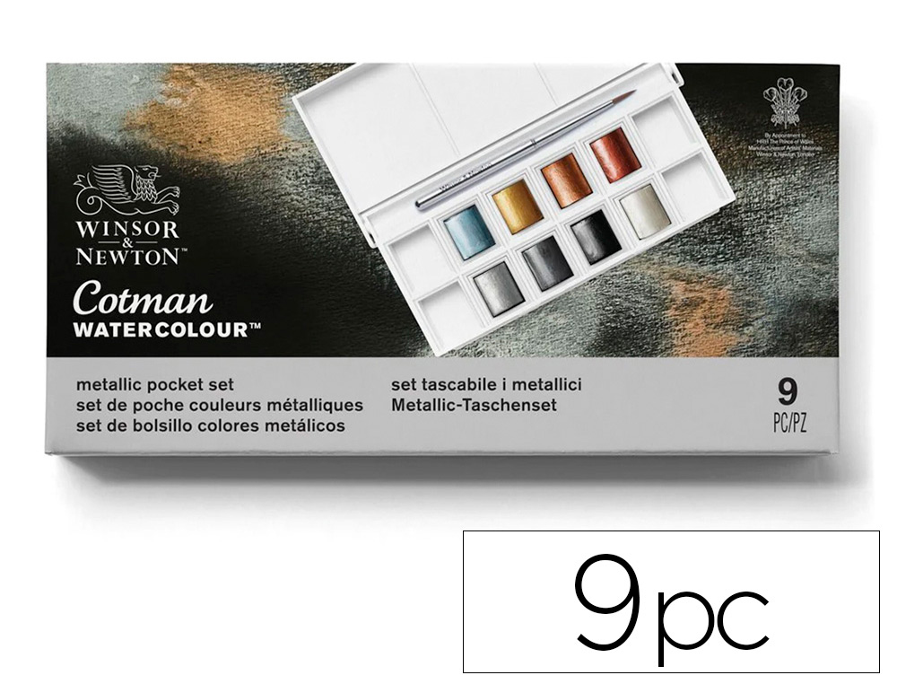 AGUARELA WINSOR&NEWTON CAIXA METALICA BOLSA COM 8 CORES METALICAS + PINCEL