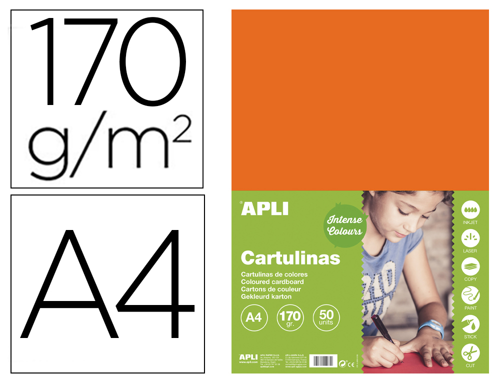 CARTOLINA APLI DIN A4 170 GR LARANJA EMBALAGEM DE 50 FOLHAS
