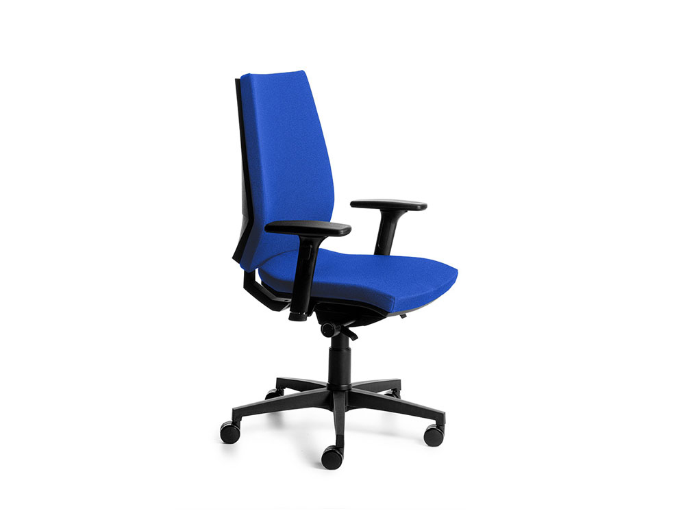 CADEIRA DE DIRECAO ROCADA BRACOS REGULAVEIS BASE POLIMERO MECANISMO SINCRO ESTRUTURA PRETA TECIDO AZUL 660X660X1180 MM