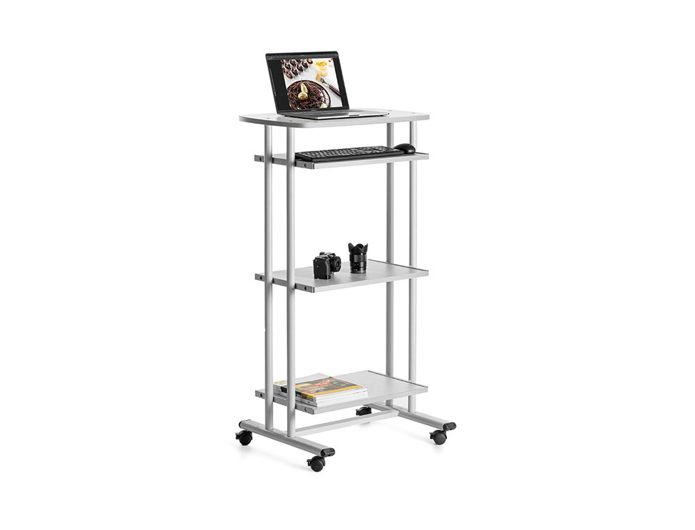 MESA COMPUTADOR ROCADA RD-5220 ESTRUTURA METALICA BANDEJAS REGULAVEIS EM ALTURA COM TECLADO REMOVIVEL 680X490X1260 MM