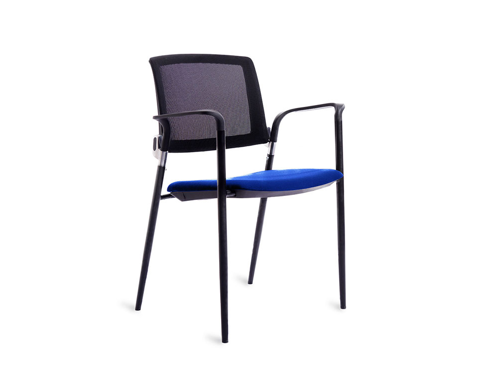 CADEIRA ROCADA CONFIDENTE BRACOS FIXOS ESTRUTURA METALICA ASSENTO TECIDO ANTI FOGO AZUL ENCOSTO MALHA 530X600X830 MM