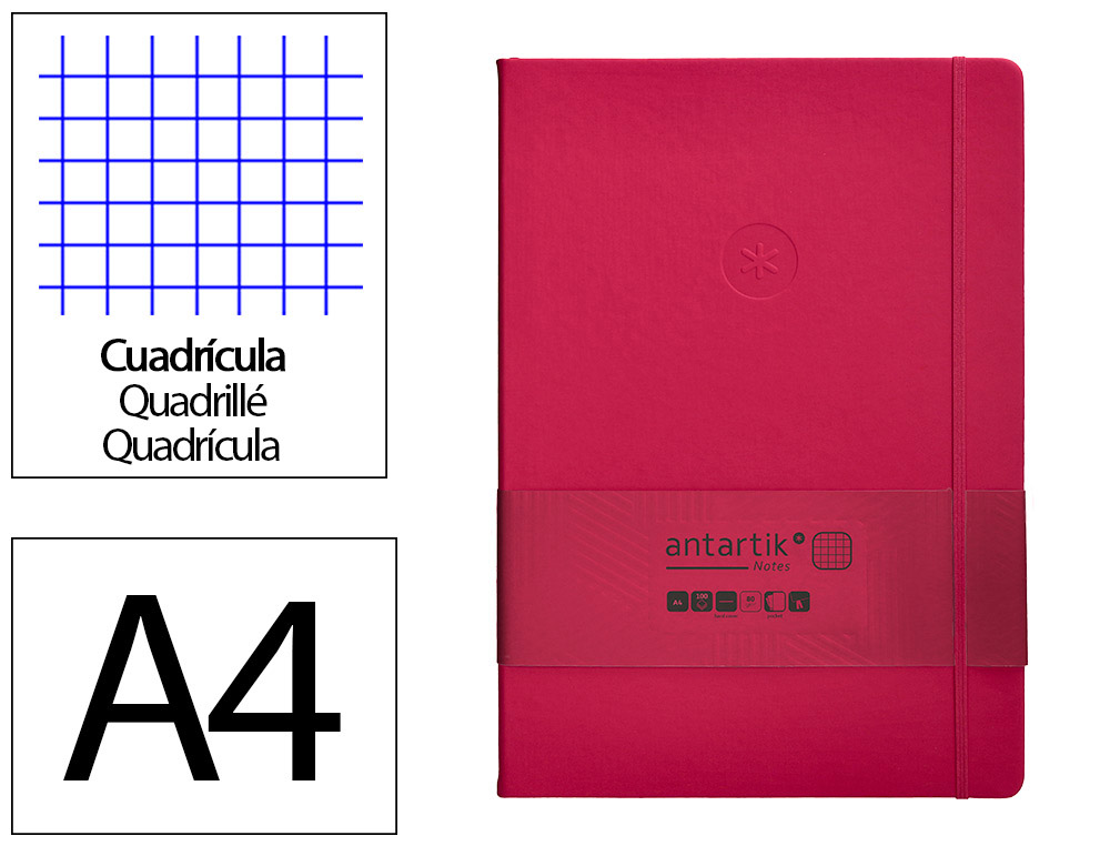 CADERNO COM ELASTICO ANTARTIK NOTES CAPA DURA A4 QUADRICULADO FUCSIA 100 FOLHAS 80 GR FSC