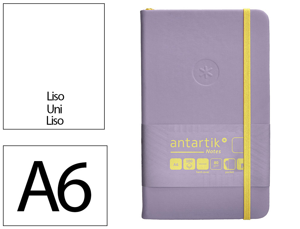 CADERNO COM ELASTICO ANTARTIK NOTES CAPA DURA A6 LISO ROXO E AMARELO 100 FOLHAS 80 GR FSC