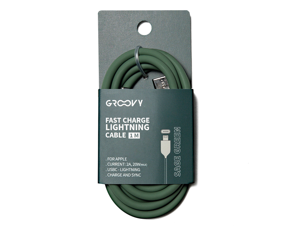 CABO GROOVY USB 2.0 TIPO C A TIPO C COMPRIMENTO 1 MT SILICONE COR VERDE SALVIA