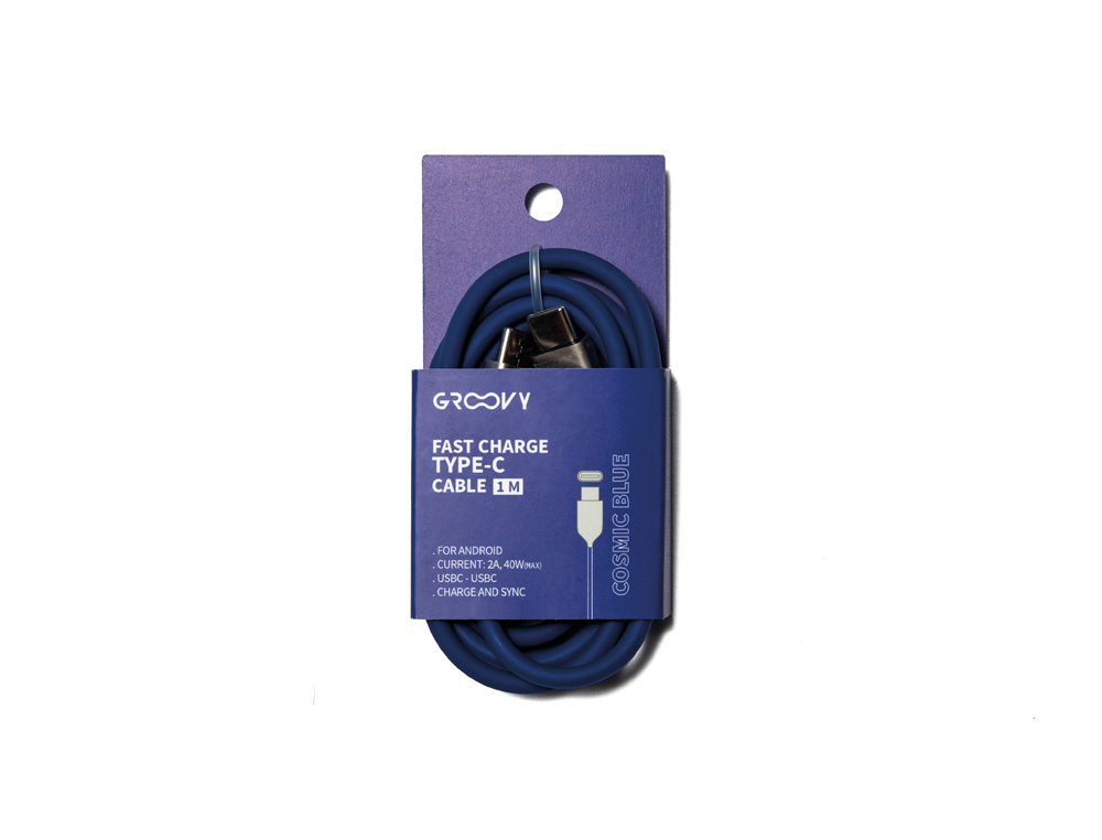 CABO GROOVY USB 2.0 TIPO C A TIPO C COMPRIMENTO 1 MT SILICONE COR AZUL COBALTO