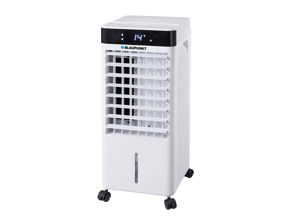 CLIMATIZADOR EVAPORATIVO BLAUPUNKT 65W FRIO/CALOR 8L 3 VELOCIDADES ATE 20 M2 TEMPORIZADOR COM RODAS E COMANDO BRANCO