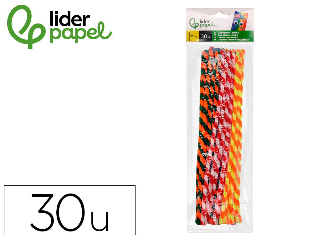 TIRAS DE CHENILLE LIDERPAPEL 30 CM DUAS CORES MATE SORTIDAS BOLSA DE 30 UNIDADES