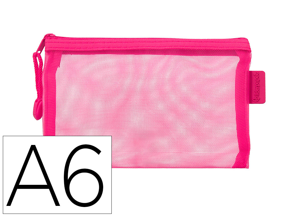 BOLSA COM FECHO DE CORRER LIDERPAPEL POLIESTER TRANSPIRAVEL MULTIUSOS DIN A6 ROSA