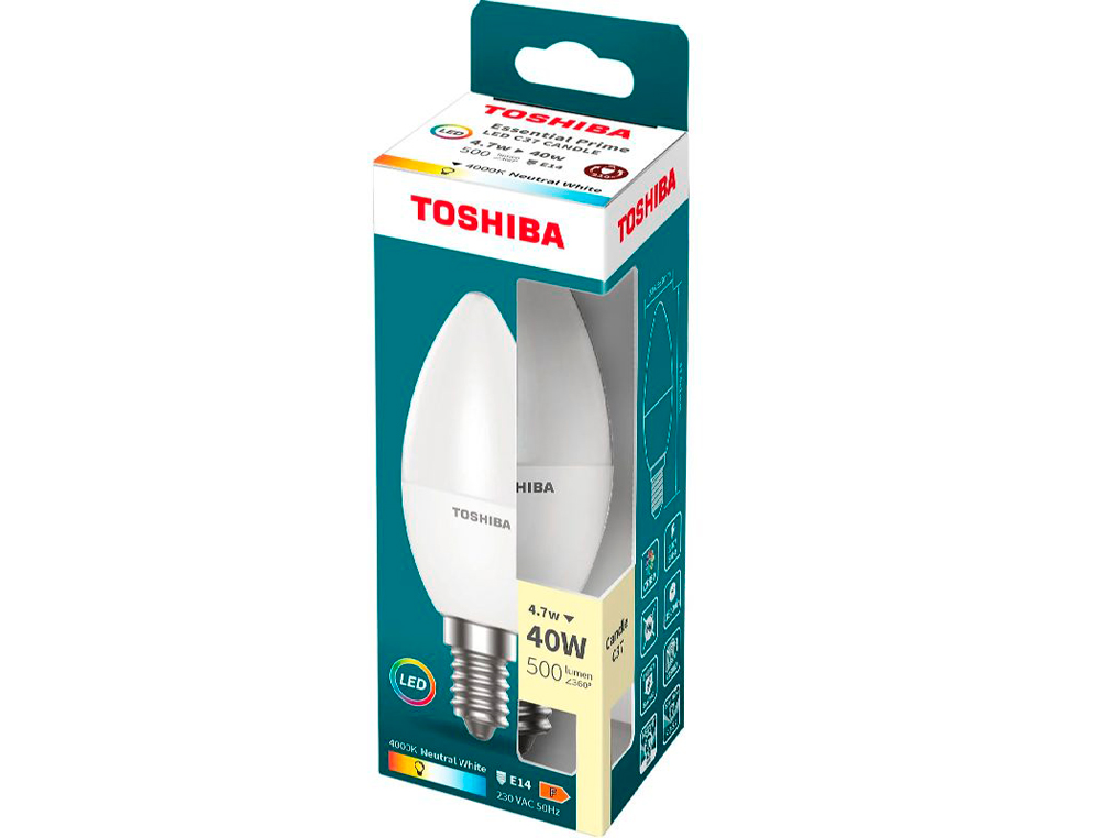 LAMPADA LED TOSHIBA ESSENTIAL C37 E14 4.7W LUZ NEUTRA 4000K