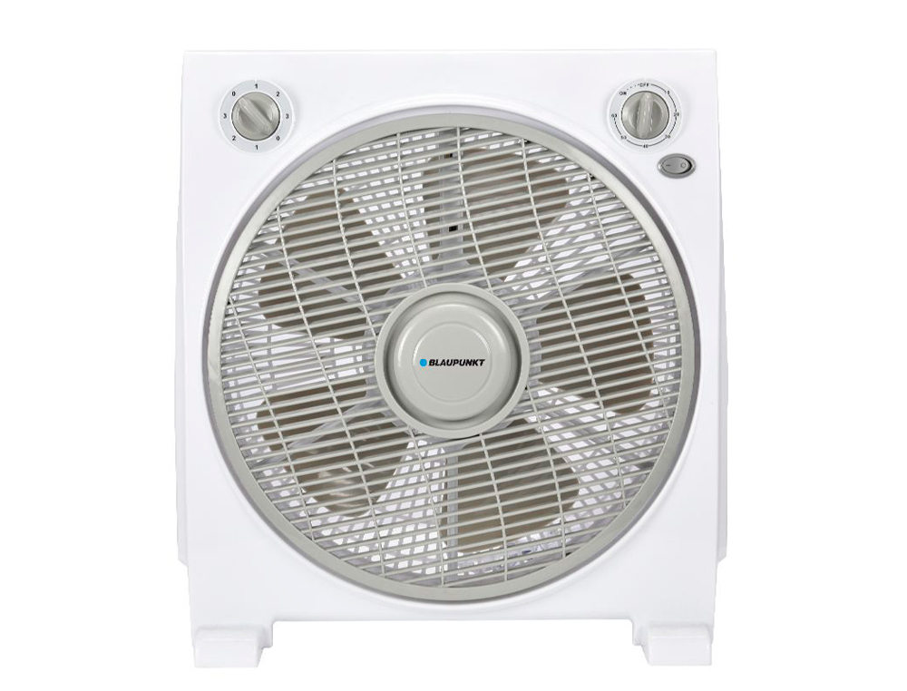 VENTILADOR DE CHAO BLAUPUNKT BOX FAN 45W 30CM DIAMETRO 5 PAS 3 VELOCIDADES COM TEMPORIZADOR E REDE PROTETORA