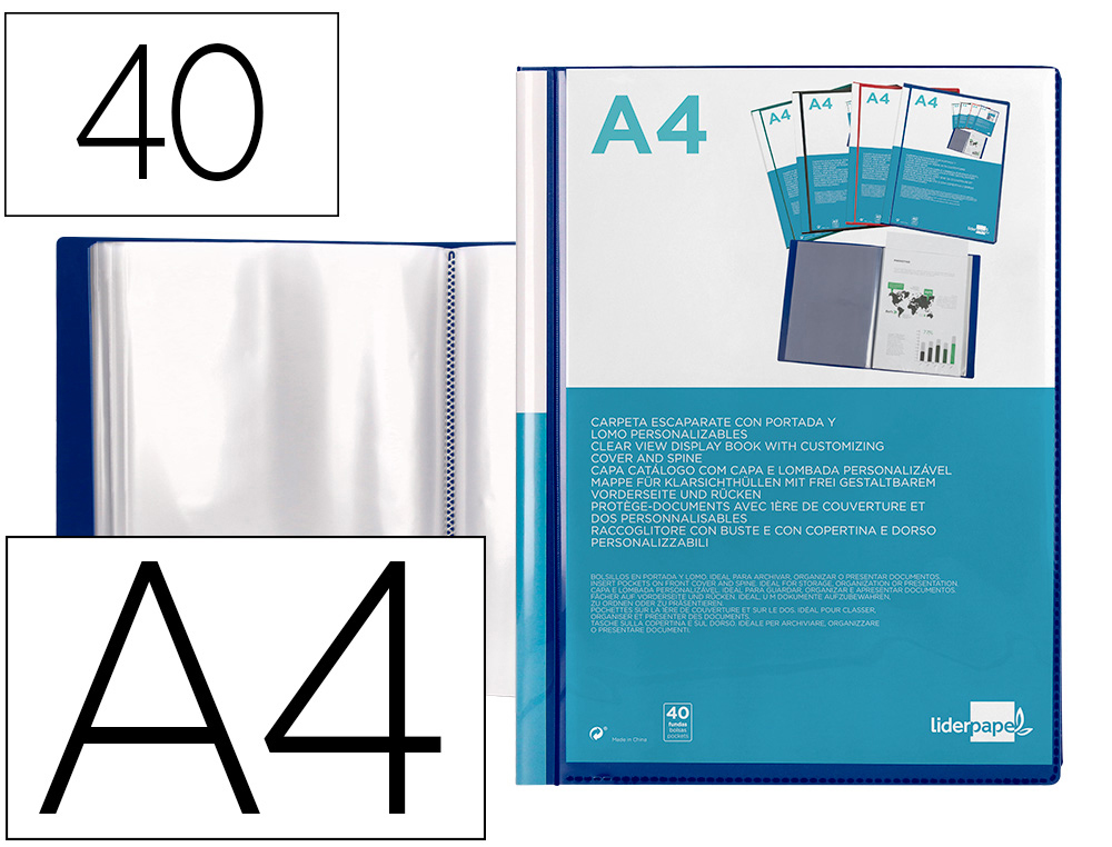 CAPA CATALOGO LIDERPAPEL 40 BOLSAS DIN A4 AZUL