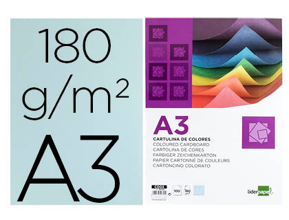 CARTOLINA LIDERPAPEL DIN A3 180 GR CELESTE PACK DE 100 UNIDADES