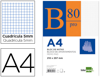 BLOCO DE NOTAS LIDERPAPEL COLADO PRO DIN A4 80 F QUADRICULADO VERMELHO