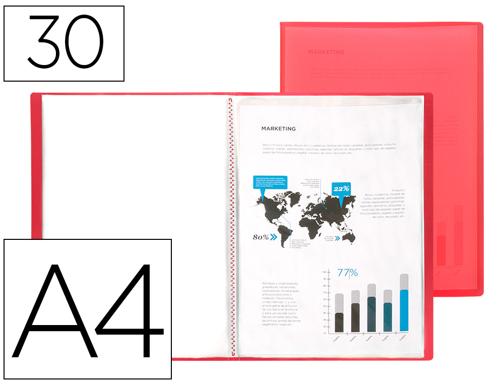 CAPA CATALOGO LIDERPAPEL 30 BOLSAS POLIPROPILENO DIN A4 VERMELHO