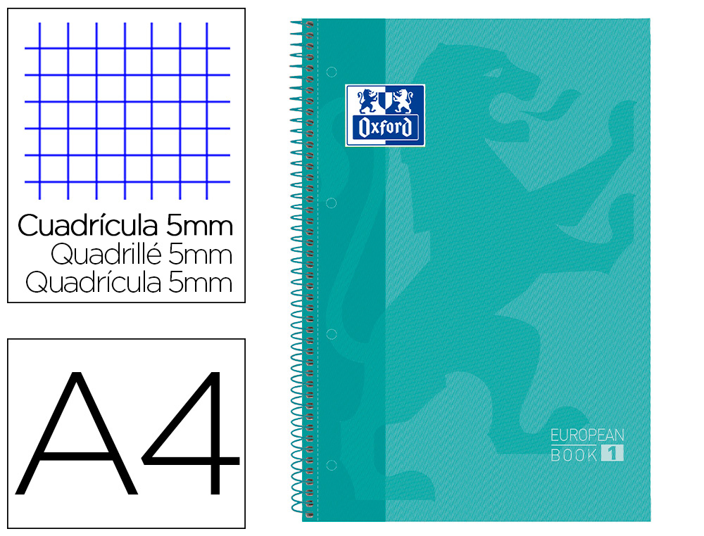 CADERNO ESPIRAL OXFORD CAPA EXTRADURA MICROPERFURADO DIN A4 80 F QUADRICULA 5 MM COR MENTA GELO