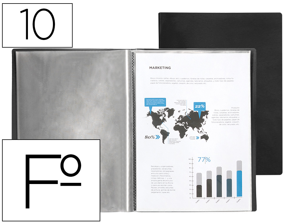 CAPA CATALOGO LIDERPAPEL 10 BOLSAS POLIPROPILENO FOLIO PRETO