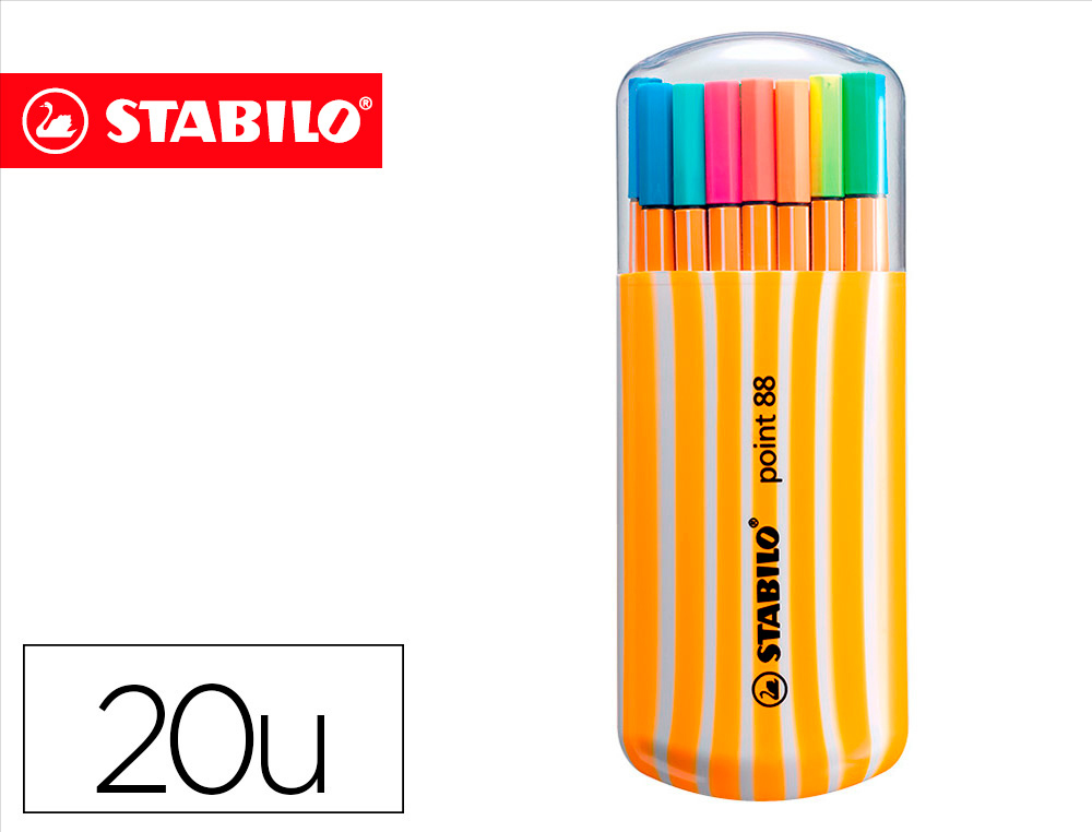 MARCADOR STABILO PONTA DE FIBRA POINT 88 ZEBRUI ESTOJO DE 20 CORES SORTIDAS