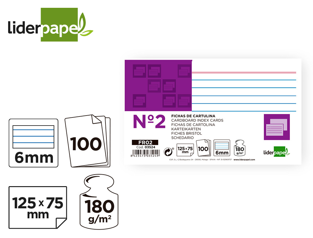 FICHAS EM CARTOLINA, EMB. COM 100, 75X125 MM, PAUTADO