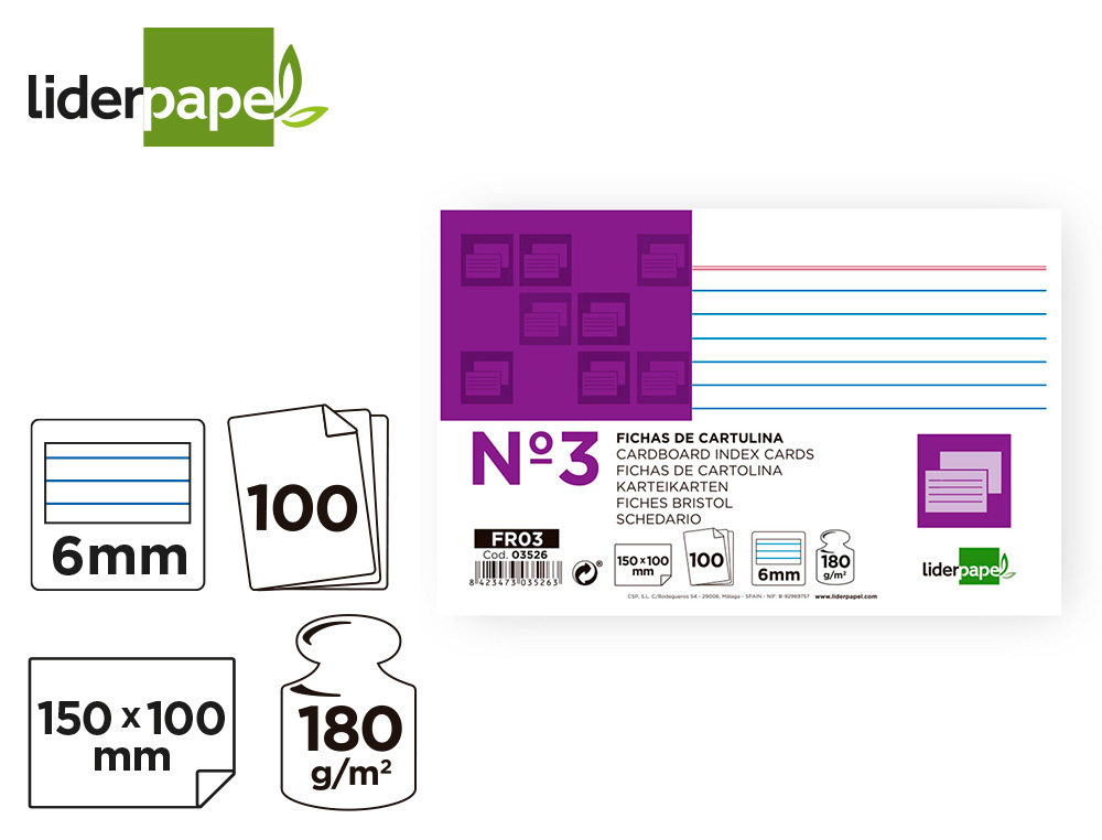 FICHAS EM CARTOLINA, EMB. COM 100, 100X150 MM, PAUTADO
