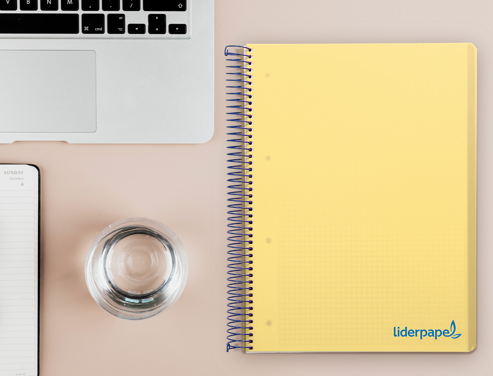 CADERNO ESPIRAL LIDERPAPEL WONDER MICRO DIN A4 CAPA PLASTICO 120 F 90 GR QUADRICULA 5 MM 5 BANDAS DE CORES 4 FUROS AMARE