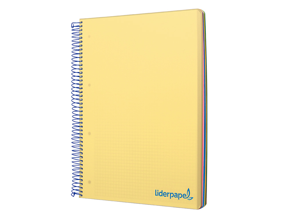 CADERNO ESPIRAL LIDERPAPEL WONDER MICRO DIN A4 CAPA PLASTICO 120 F 90 GR QUADRICULA 5 MM 5 BANDAS DE CORES 4 FUROS AMARE