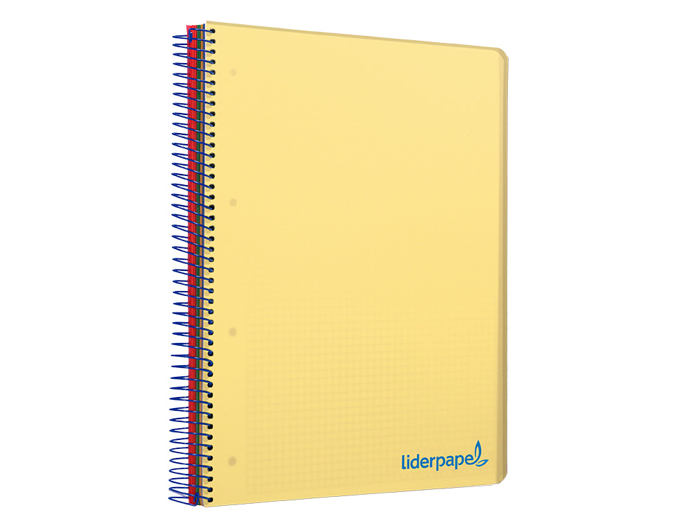 CADERNO ESPIRAL LIDERPAPEL WONDER MICRO DIN A4 CAPA PLASTICO 120 F 90 GR QUADRICULA 5 MM 5 BANDAS DE CORES 4 FUROS AMARE